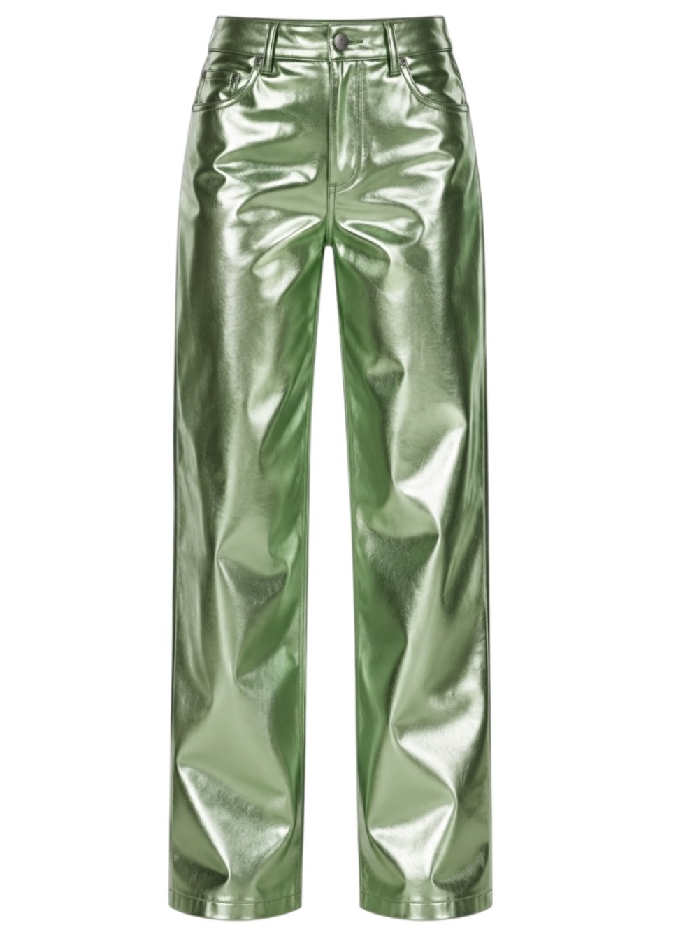 Topshop Metallic Green Faux Leather High Rise Straight Leg Pants Size 4 NWOT